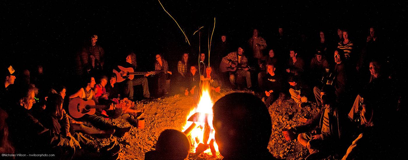 The campfire song circle by the river runs late into the night Friday and Saturday, with everyone sharing songs, stories and poems.