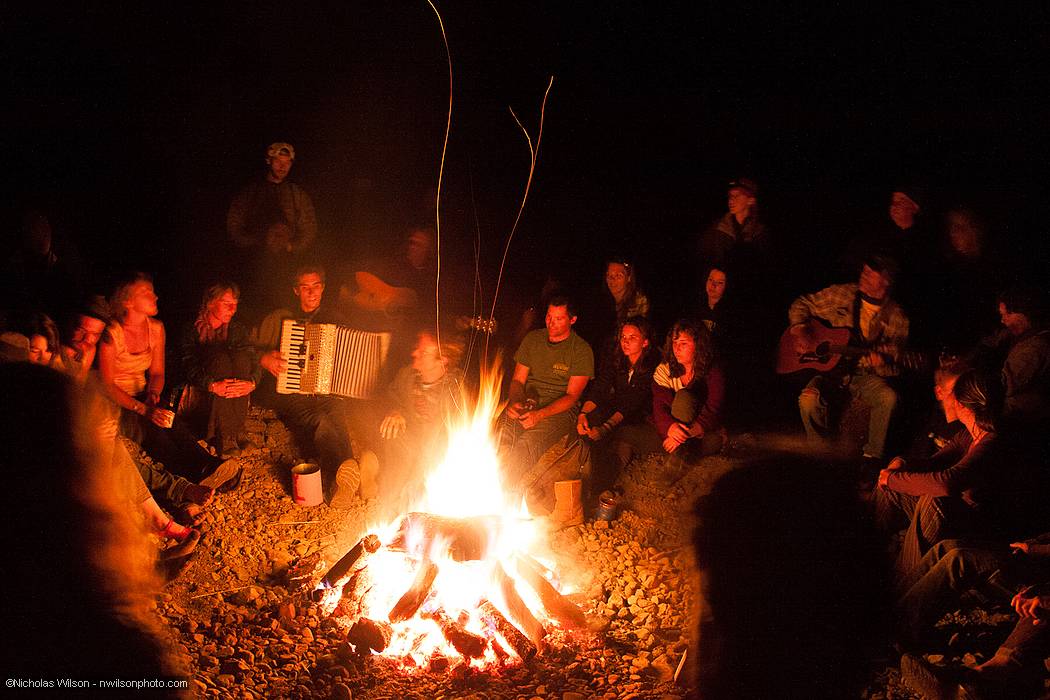The campfire song circle by the river runs late into the night Friday and Saturday, with everyone sharing songs, stories and poems.