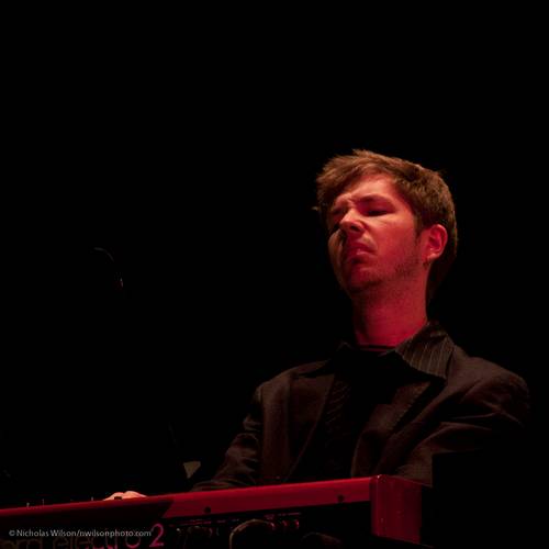 Julian Waterfall Pollack on piano with the MMF Jazz Big Band