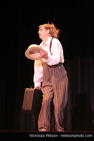 Bill Irwin in performance at Cotton Auditorium, Fort Bragg CA