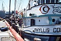 The Phyllis Cormack takes on equipment at Fisherman's Wharf in San Francisco in preparation for an anti-whaling patrol with the Mendocino Whale War in late June, 1976.