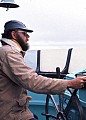 John Griffith pilots the Phyllis Cormack from the flying bridge during the Mendocino Whale War's 1976 anti-whaling patrol off the northern California coast.