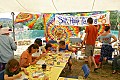 Inside the silk hoop painting tent