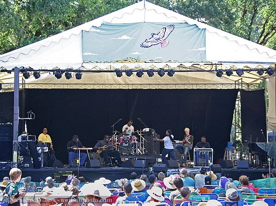 The Campbell Brothers gospel group begin their set on the main stage Sunday afternoon