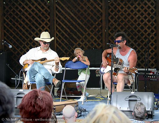 Greg Brown (right) with Garnet Rogers on the Arlo Hagler Memorial Stage Saturday afternoon