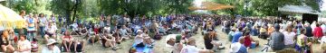 A stitched panoramic view of the audience for Greg Brown and Garnet Rogers at the Arlo Hagler Memorial Stage