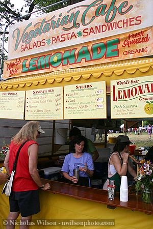 Rose makes a "World's Best" organic lemonade at the Albion Vegetarian Cafe