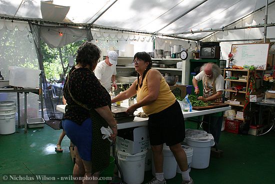 In the backstage kitchen