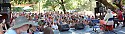 Greg Brown, Rosalie Sorrels and Bo Ramsey at the Hagler stage. Merged panoramic.