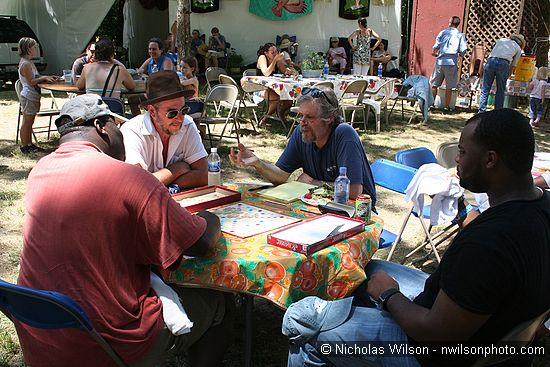 Backstage Scrabble with Greg Brown, Cloud Moss and two Campbell Brothers