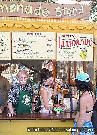 Ned Huff is ready to serve at his famous Lemonade Stand & Vegetarian Cafe