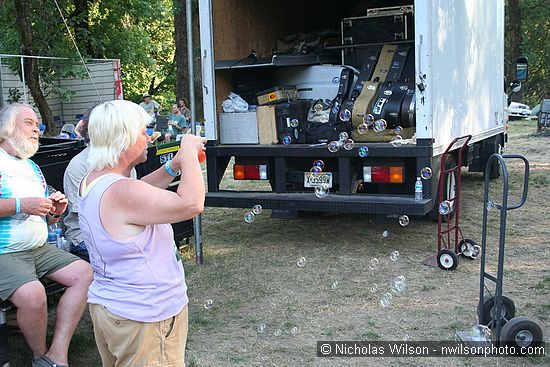 Blowing bubbles backstage