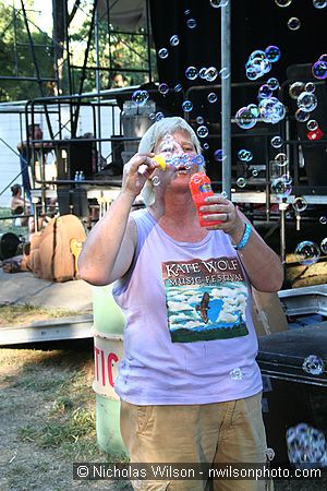 Blowing bubbles backstage