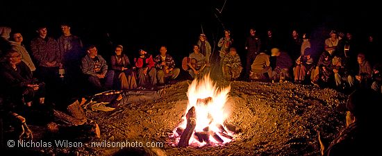 Campfire sing along at the Kate Wolf Music Festival 2007. Merged panorama.