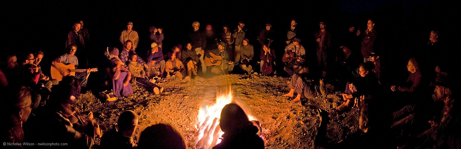 Campfire sing along at Kate Wolf Festival 2007. Merged panoramic.