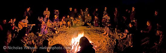 Campfire sing along at Kate Wolf Festival 2007. Merged panoramic.