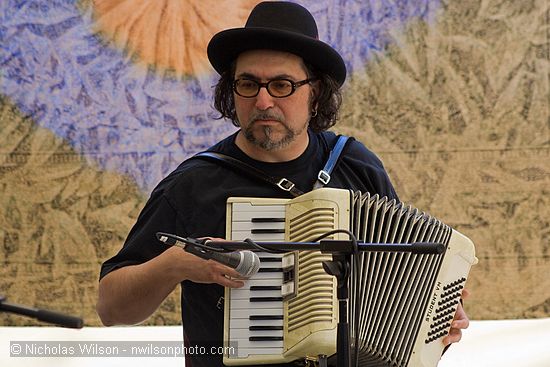 Phil Parlapiano on accordion with Lowen & Navarro at Songwriter's Circle at the Revival Tent