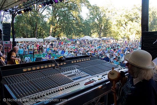 Wavy Gravy watches Hot Tuna from the sound board