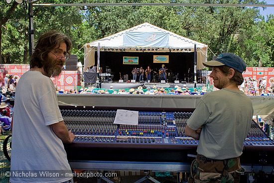 Main sound control booth with engineers Michael and Brian