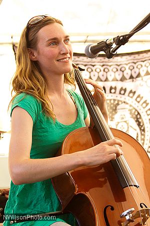 Kate Stone on cello and vocals with the Blushin' Roulettes