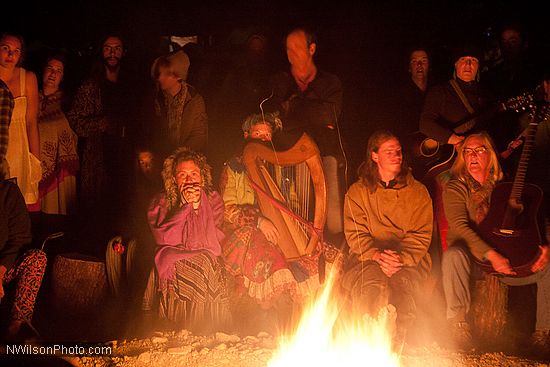 Full moon campfire sing along by the creek