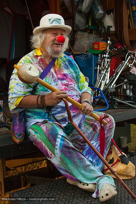 Wavy Gravy takes a break backstage.