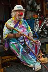 Wavy Gravy takes a break backstage.