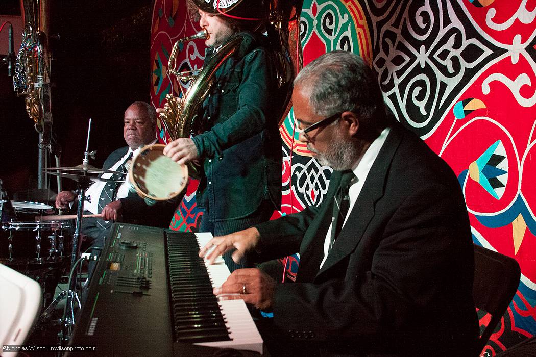 Rickie Monie, piano, Ben Jaffe, tuba, and Joseph Lastie, Jr. drums