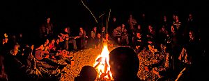 The campfire song circle by the river runs late into the night Friday and Saturday, with everyone sharing songs, stories and poems.