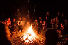 The campfire song circle by the river runs late into the night Friday and Saturday, with everyone sharing songs, stories and poems.