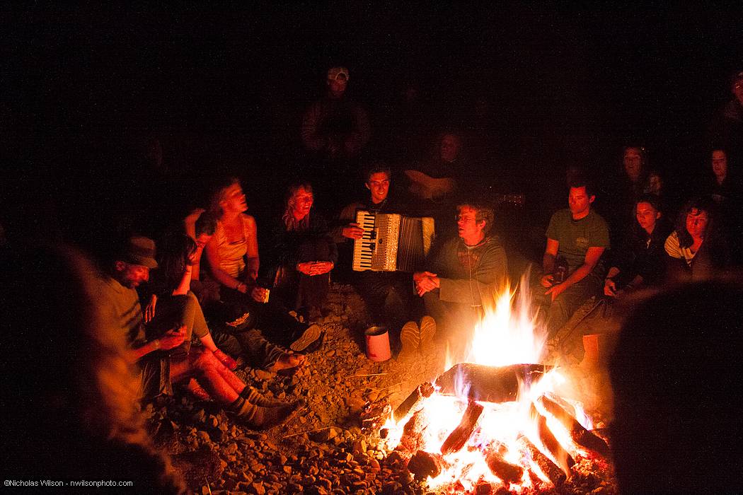 The campfire song circle by the river runs late into the night Friday and Saturday, with everyone sharing songs, stories and poems.