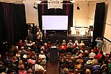 Mendocino Film Festival 2007 Guest of Honor Albert Maysles is introduced by Jim McCullough to a large Crown Hall audience before the special screening of The Beales of Grey Gardens Saturday morning.