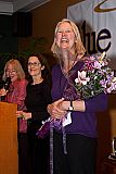Mendocino Film Festival vice president Ann Walker with bouquet presented at the opening reception by Program Director Pat Ferrero and MFF vice president Betsy Ford.