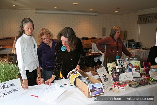 The filmmaker sign-in desk at the Mendocino Film Festival box office on the first day.