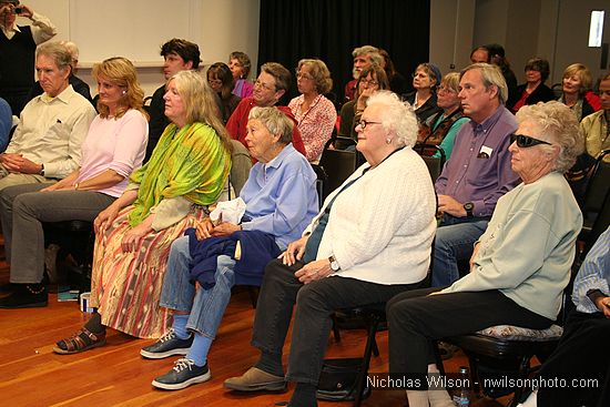 Renowned folksinger Ronnie Gilbert (in white sweater) was in the front row for a showing of The Forest For The Trees, Bernadine Mellis' award-winning film about the late forest activist Judi Bari.