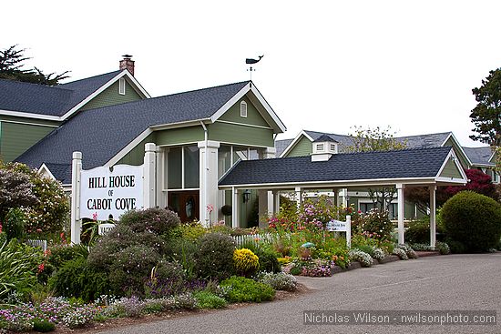 The Hill House of Mendocino, venue for the opening party for the Mendocino Film Festival Take 4 - 2009. The Hill House was a filming location for the long-running TV series "Murder She Wrote" set in fictional Cabot Cove, thus the sign.