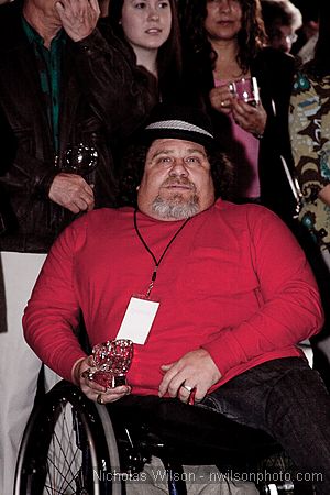 Sound Editor Jim LeBrecht ("Archeology of Memory") holds an award trophy received at the Mendocino Film Festival Take 4 - 2009