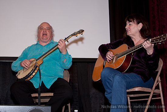 Jody Stecher and Kate Brislin on stage at Crown Hall