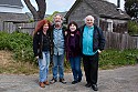 Traditional musicians Eric and Suzy Thompson, Jody Stecher and Kate Brislin outside Crown Hall.