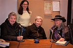 New Zealand's Topp Twins interviewed by Debra Scott on KZYX-FM as Mendocino Film Festival board member Betsy Ford looks on.