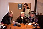 New Zealand's Topp Twins interviewed by Debra Scott on KZYX-FM as Mendocino Film Festival board member Betsy Ford looks on.