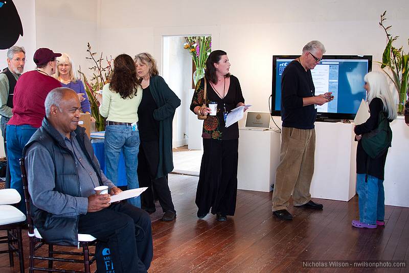 Filmmakers lounge upstairs at Odd Fellows Hall.