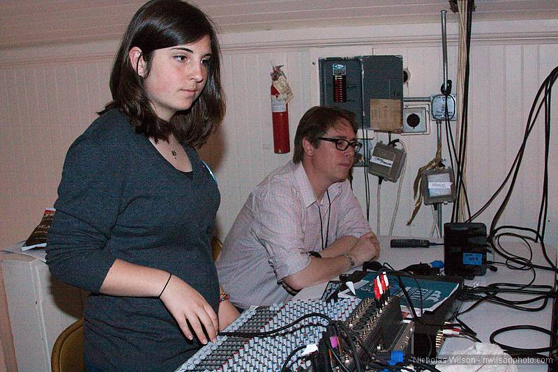 Volunteers staffed the sound and projector controls at Crown Hall.