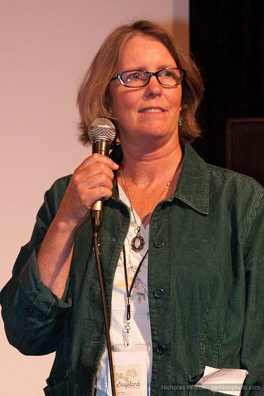 Filmmaker Chris Simon answers audience questions after the showing of her film I Hear What You See - The Old Time World of Kenny Hall.