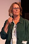 Filmmaker Chris Simon answers audience questions after the showing of her film I Hear What You See - The Old Time World of Kenny Hall.