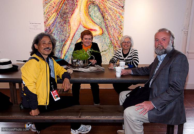 Directors Kenji Yamamoto and Nancy Kelly, 3rd from right, ("Trust") visit with Zoe Elton of the Mill Valley FIlm Festival and John Carlson of Monaco Digital Labs.