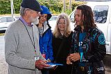 Filmmakers Les Blank, Gina Leibrecht, Maureen Gosling and Roko Belic swap some DVDs.