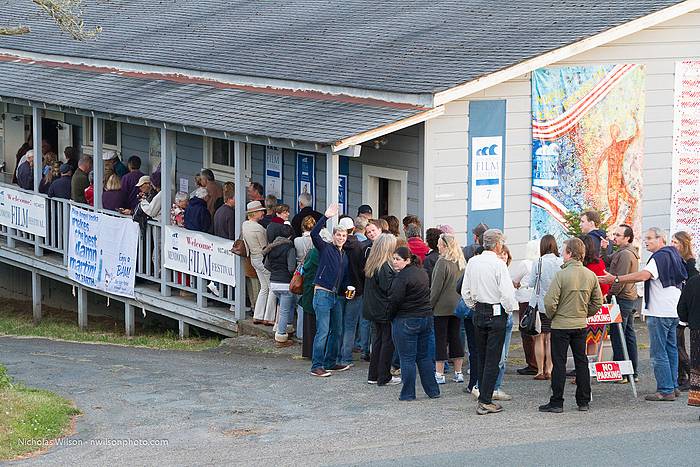 People queued up for the Friday night showing of the short films program.