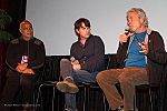 Director Louis Schwartzberg (right) answers an audience question about his short film "Gratitude" as host Toney Merrit and another filmmaker look on.