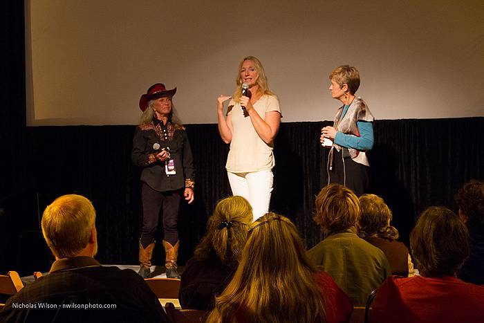 Horse rancher Lari Shea (left) joins a spokesperson for Wild Horse Wild Ride and MFF hostess Tommie Smith (right) for Q&A after the film showing.